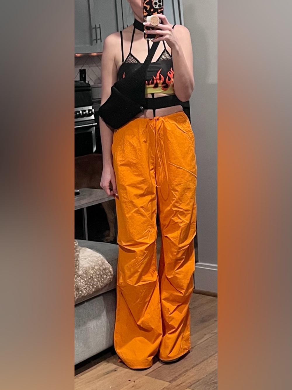 Y2K Parachute Cargo Orange Windbreaker Wide-Leg Genie in a Bottle Pants